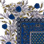 Blue Square Cotton Tablecloth 63"X63" "Dentelle" pattern