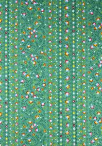 “Green Flowers”, French Border Stripe Fabric 67