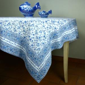 63x63 Square Tablecloth - Provencal Style - White/Blue "Country" - Cotton