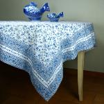 63x63 Square Tablecloth - Provencal Style - White/Blue "Country" - Cotton