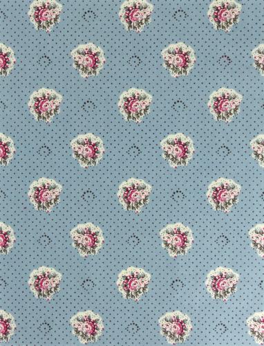 French Provencal Printed cotton Fabric Flowers Blue