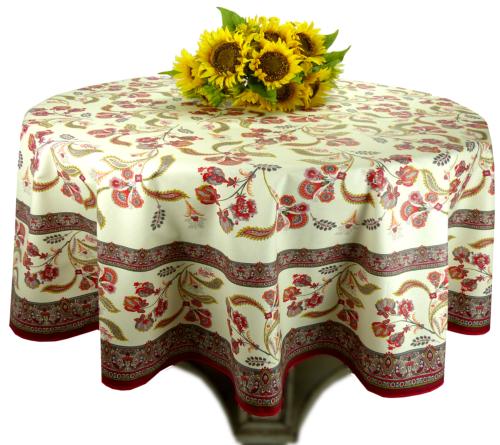 Round Cotton Provencal Tablecloth Red "Bastide"