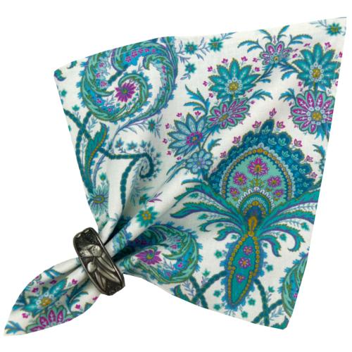 Ecru/Blue Napkin, design "Haveli", 100% pure cotton