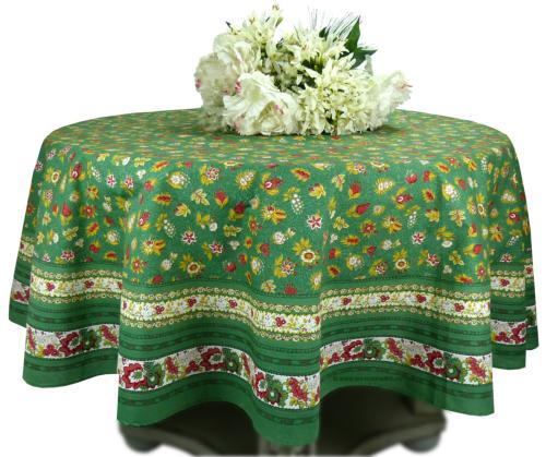 Round Cotton Tablecloth Green "Floral"