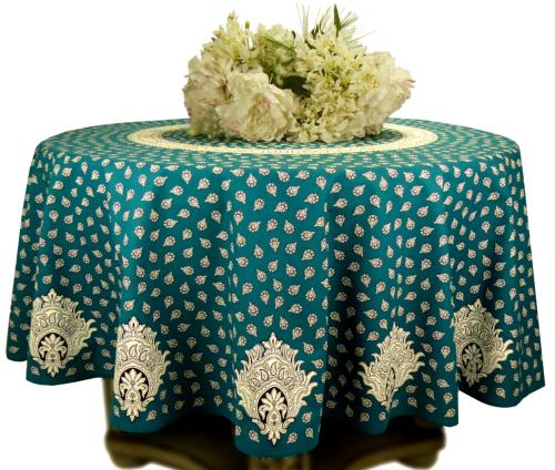 Kingfisher Round Cotton Tablecloth "Indianaire" pattern