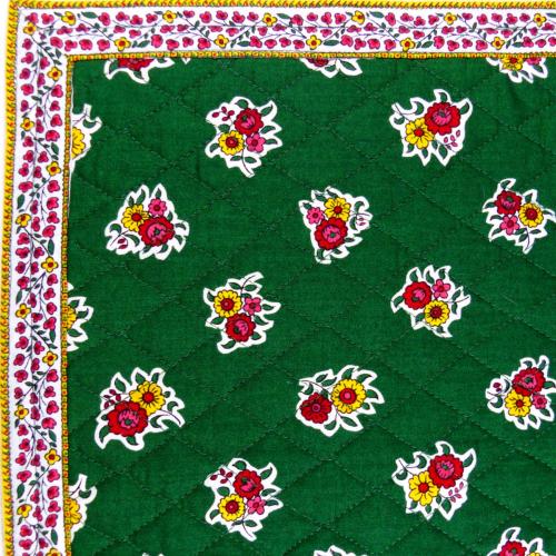 Green Provencal quilted table runner "Flowers" 14x28 inch