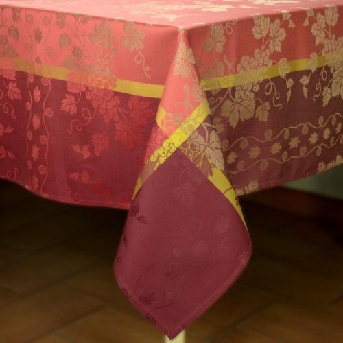 Square French Jacquard Tablecloth Red grape pattern 69x69"