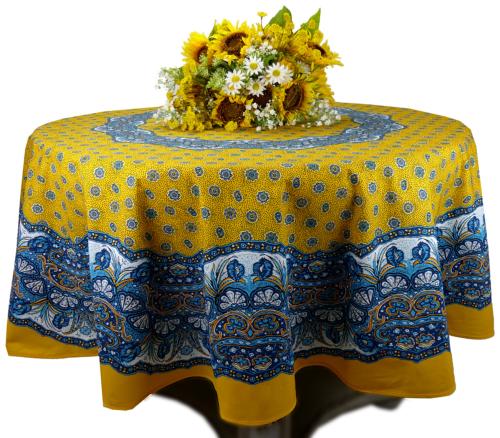 Round Cotton Coated Tablecloth Yellow "Mistraou" pattern