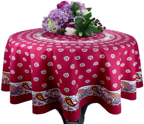 Red Round Cotton Tablecloth "Maianenco" pattern