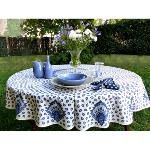 White Round Cotton Tablecloth blue pattern 71 inches