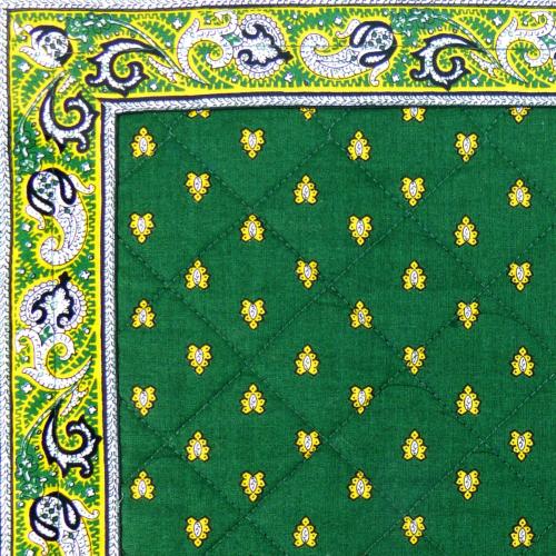 Green Provencal quilted table runner 14x28 inch