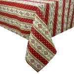 Square Striped Coated Cotton Tablecloth Ecru/Terracotta "Esterel"