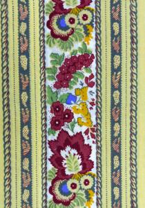 “Ecru Floral”, French Border Stripe Fabric 67