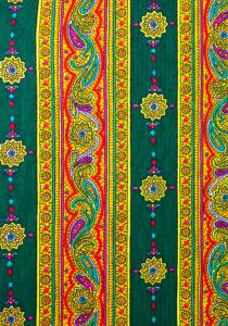"Green Volutes" Provencal Printed Border stripe Fabric