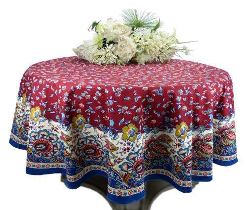 Round Cotton Coated Tablecloth Red "Country" pattern