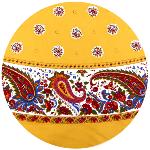 Old Yellow Round Cotton Tablecloth "Maianenco" pattern