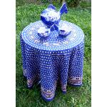 Provencal Round Cotton Tablecloth blue "Camellias"