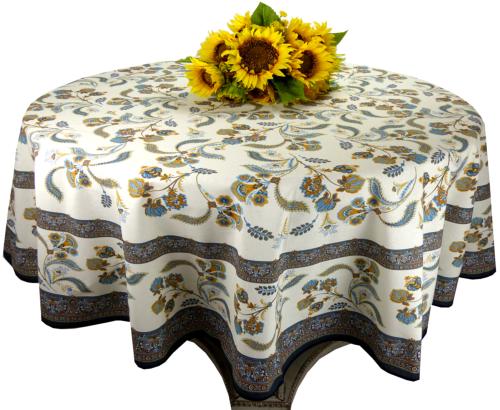 Round Cotton Provencal Tablecloth Blue "Bastide"