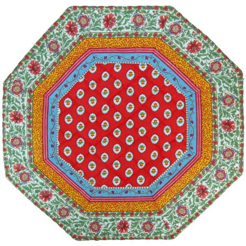 Red Quilted octogonal placemat 14"x 14",  "Gordes" pattern
