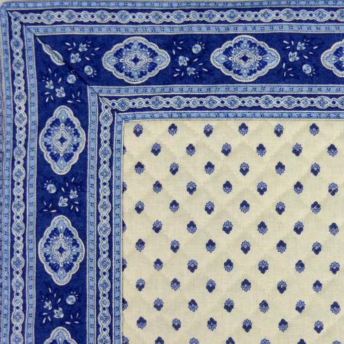 Provencal Quilted Cotton Square Table Mat White/Blue "Esterel" pattern