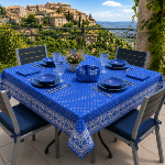 Square Cotton Tablecloth 63"X63" Blue "Gordes" design