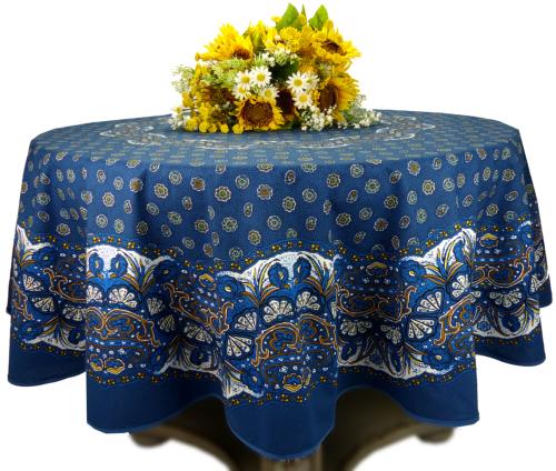 Round Cotton Coated Tablecloth Blue "Mistraou" pattern
