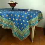 Provencal Square Cotton Tablecloth blue "Farandole