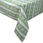 Square Striped Coated Cotton Tablecloth Ecru/Green "Esterel"