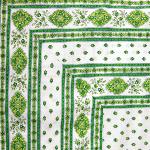 Ecru/Green Square Tablecloth 63"X63" "Esterel" pattern