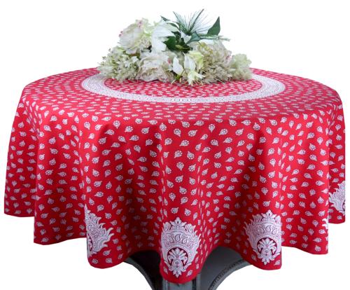 Pink Round Cotton Tablecloth "Indianaire" pattern