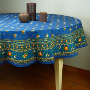 Provencal Round Cotton Tablecloth Cyan "Farandole