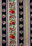 Provencal printed Border stripe Fabric Flowers Black