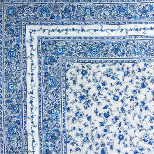 Indian Print Square Cotton tablecloth 60" x 60" Cerulean Blue 