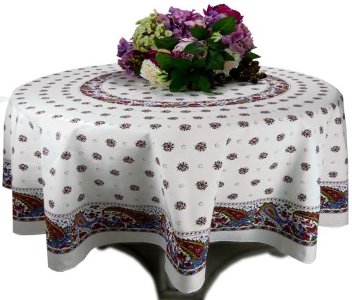 White Round Cotton Tablecloth "Maianenco" pattern
