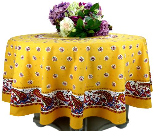 Old Yellow Round Cotton Tablecloth "Maianenco" pattern