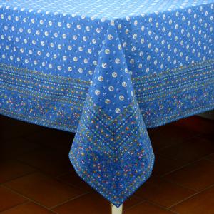 Provencal Rectangle Cotton Tablecloth Blue "Flowers" 63" x 79