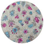 Round Cotton Coated Tablecloth Beige/Pink "Floral" pattern