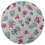 Round Cotton Coated Tablecloth Beige/Pink "Floral" pattern