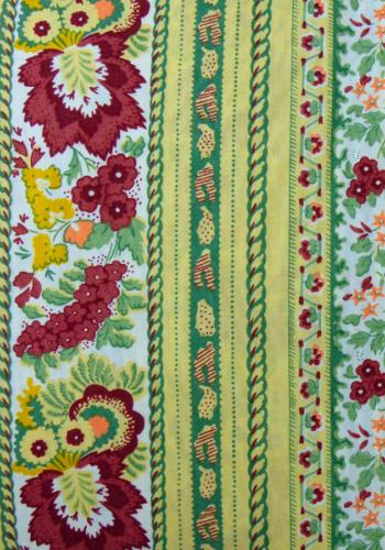 “Green Floral”, French Border Stripe Fabric 67