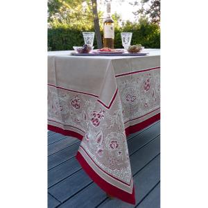 Provencal Square ecru Tablecloth with red patterns