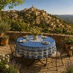 Round Provencal Cotton Tablecloth 71'' Blue "Gordes"
