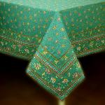 Square Provencal Cotton Tablecloth 63"X63" "Honeymoon" Green