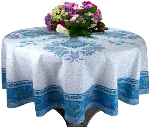 Round Cotton Provencal Tablecloth Blue "Haveli"