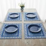 Blue Quilted cotton placemat 14"x 18",  "Gordes" pattern