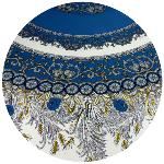 Round Cotton Coated Tablecloth Blue "Dentelle" pattern