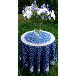 Blue Round Cotton Tablecloth White pattern 71 inches
