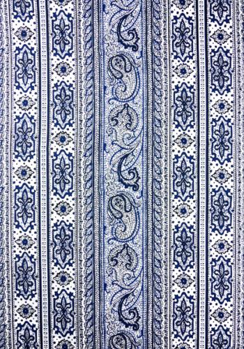 Provencal printed Border stripe Fabric Bastidin White