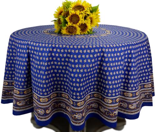 Round Cotton Tablecloth Blue "Bastidin"