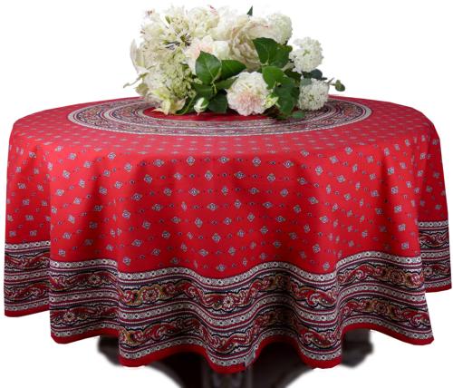Round Cotton Provencal Tablecloth Red "Calissons"