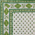 Provencal White & Green quilted table runner "Esterel" 18x39 inches 